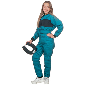 Part No. 1670, Child Racing Suit, Cordura® Plus, Teal with Black Chest Panel (shown with Black Nylon 420 Horseshoe Collar