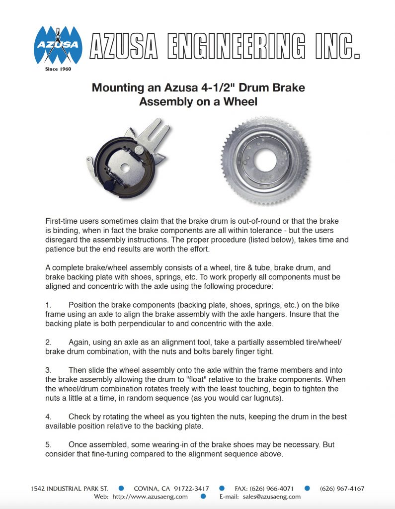 Mounting an Azusa 41/2″ Drum Brake Assembly on a Wheel