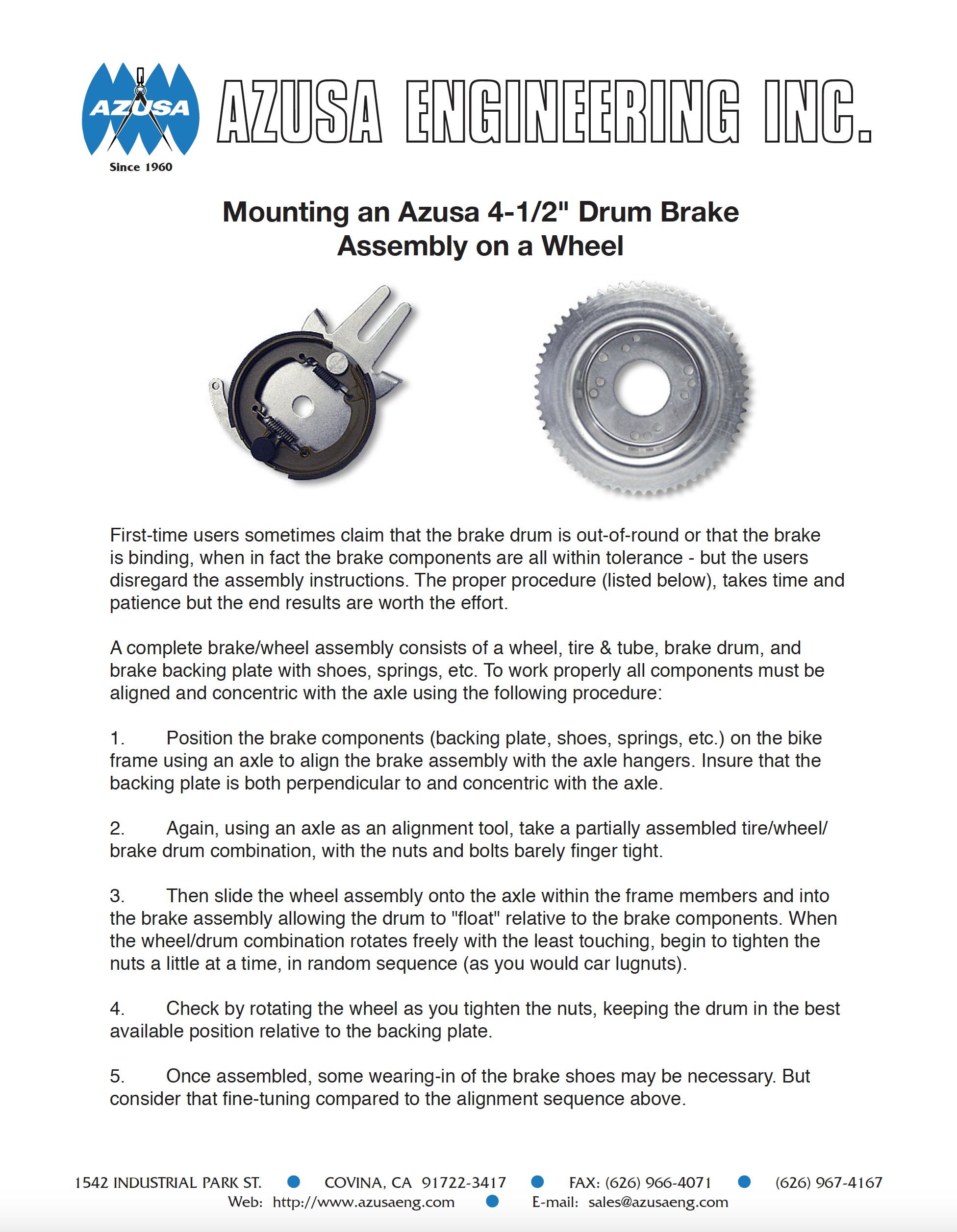Image of PDF for "Mounting an Azusa 4-1/2" Drum Brake Assembly on a Wheel" Guidelines
